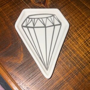 White Diamond-Shaped Ceramic Trinket Dish NWOT